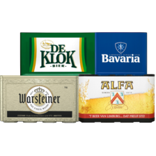 Warsteiner, De Klok of Alfa
krat van 24 flesjes à 30 cl
of Bavaria krat van 12 flesjes à 30 cl